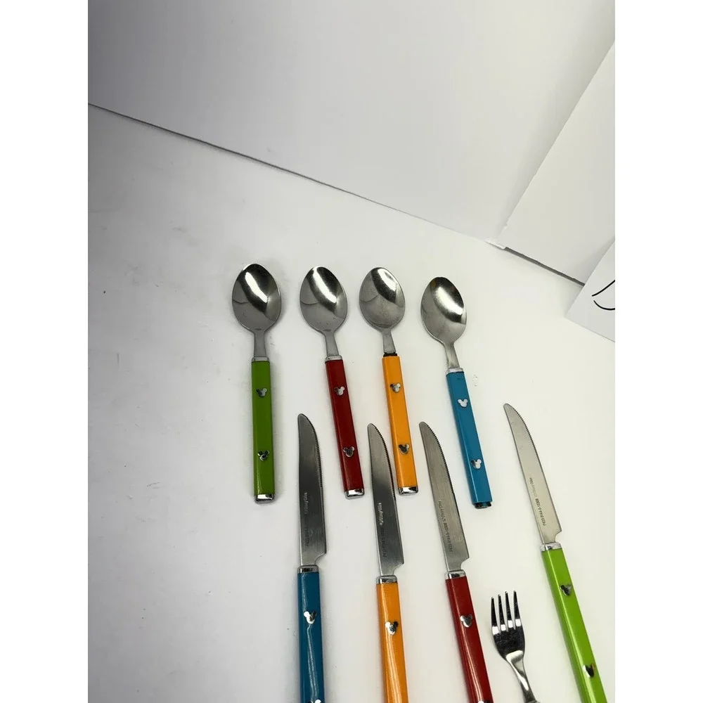 Disney Mickey Mouse Utensil Set 9Spoons Knives Fork Colorful Handles Stainless